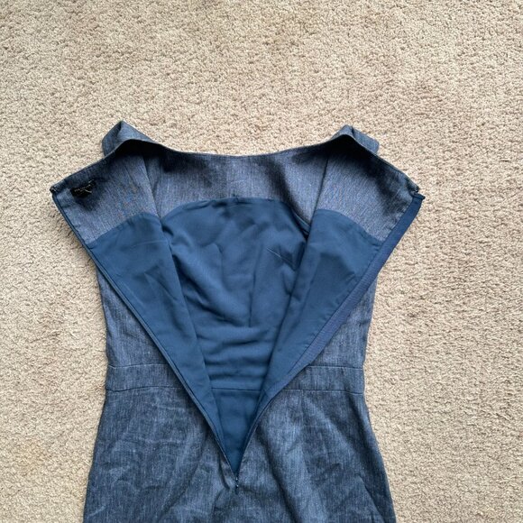 Ann Taylor Dress Womens 4 Petite Linen Blend Back Zip Blue Sleeveless - Picture 5 of 11